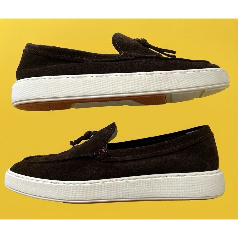 Santoni Suede Loafers Mens 8.5 UK 9.5 US Brown Tassel Slip On Driving Shoes
